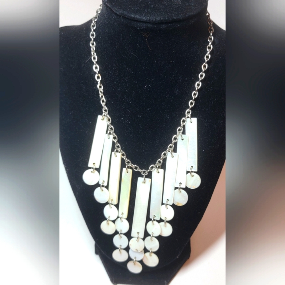 Vintage 80's Cascading Silver and White Necklace